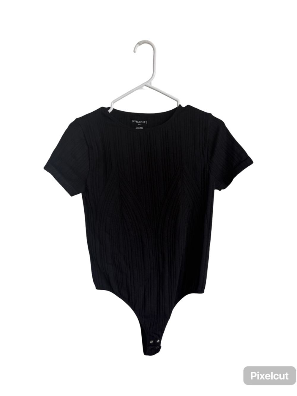 Dynamite Black Ribbed Short Sleeve Snap-Closure Bodysuit